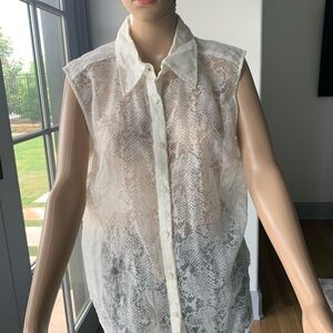 Tracy Reese Snake Burnout Sleeveless Collared Top